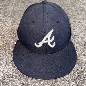 Atlanta Braves Official On Field Cap New Era 59FIFTY Fitted Navy Hat Size 7